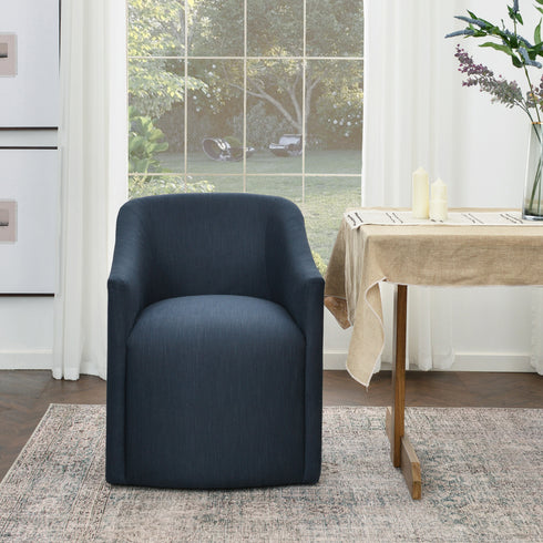 Rafa Performance Dining Chair with Casters – Rolling Armchair for Dining Room | Dining Chairs with Casters | Kinwell Furniture | Performance Fabric Upholstery